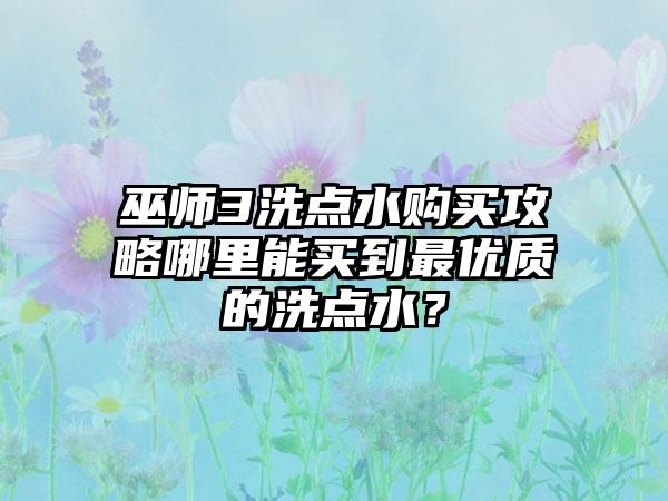 巫师3洗点水购买攻略哪里能买到最优质的洗点水？