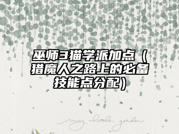 巫师3猫学派加点（猎魔人之路上的必备技能点分配）