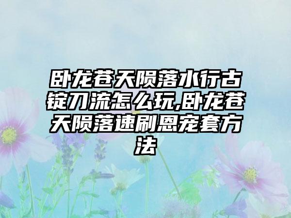 卧龙苍天陨落水行古锭刀流怎么玩,卧龙苍天陨落速刷恩宠套方法