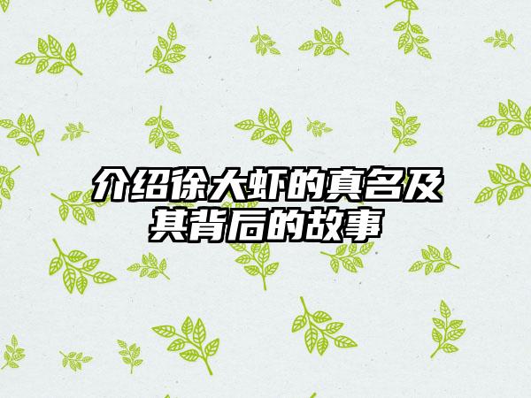 介绍徐大虾的真名及其背后的故事