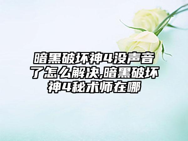 暗黑破坏神4没声音了怎么解决,暗黑破坏神4秘术师在哪
