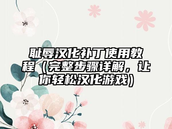 耻辱汉化补丁使用教程（完整步骤详解，让你轻松汉化游戏）