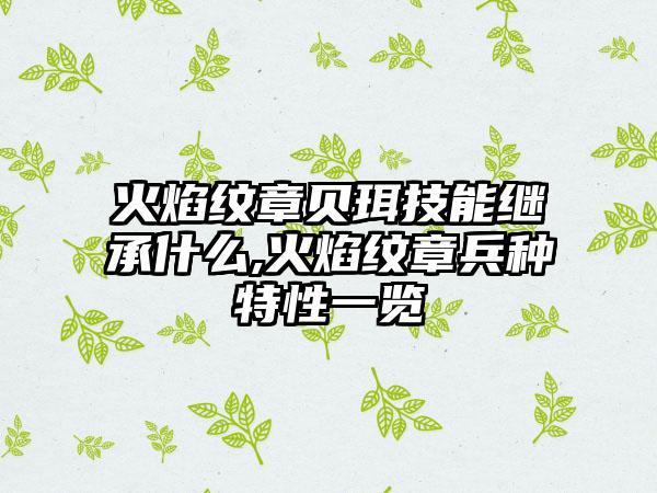 火焰纹章贝珥技能继承什么,火焰纹章兵种特性一览