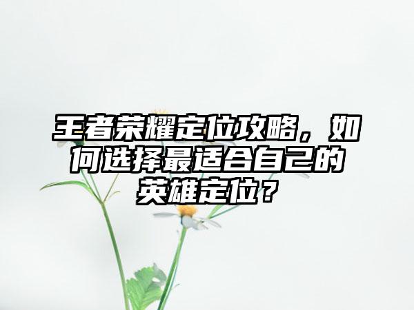 王者荣耀定位攻略，如何选择最适合自己的英雄定位？