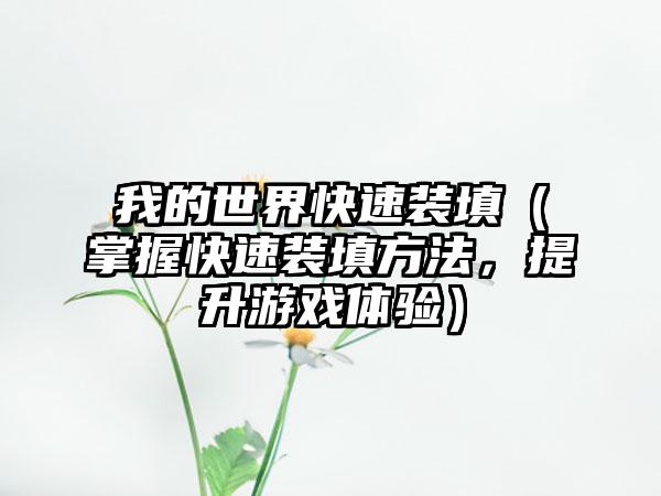 我的世界快速装填（掌握快速装填方法，提升游戏体验）