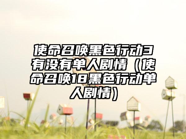 使命召唤黑色行动3有没有单人剧情（使命召唤18黑色行动单人剧情）