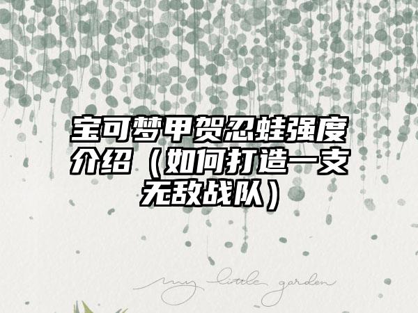 宝可梦甲贺忍蛙强度介绍（如何打造一支无敌战队）