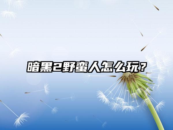 暗黑2野蛮人怎么玩？