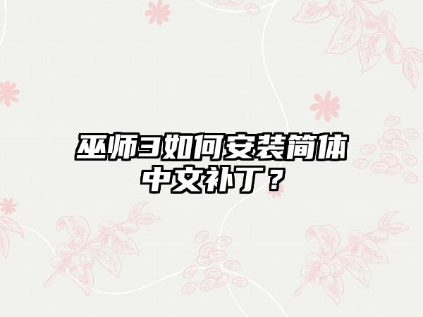 巫师3如何安装简体中文补丁？