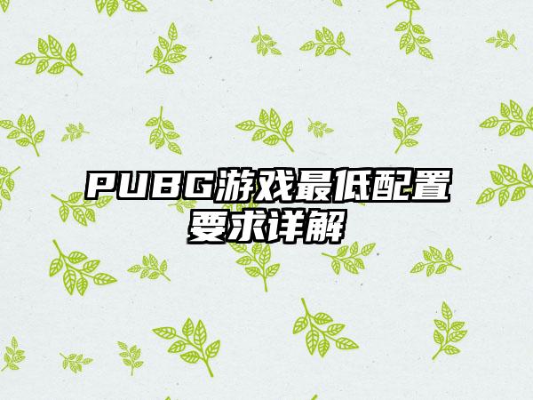 PUBG游戏最低配置要求详解
