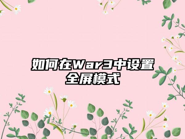 如何在War3中设置全屏模式