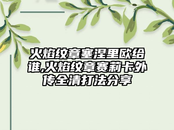 火焰纹章塞涅里欧给谁,火焰纹章赛莉卡外传全清打法分享