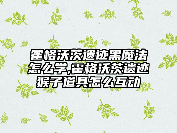 霍格沃茨遗迹黑魔法怎么学,霍格沃茨遗迹猴子道具怎么互动