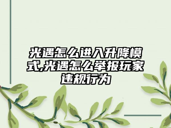 光遇怎么进入升降模式,光遇怎么举报玩家违规行为