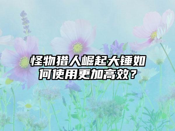 怪物猎人崛起大锤如何使用更加高效？