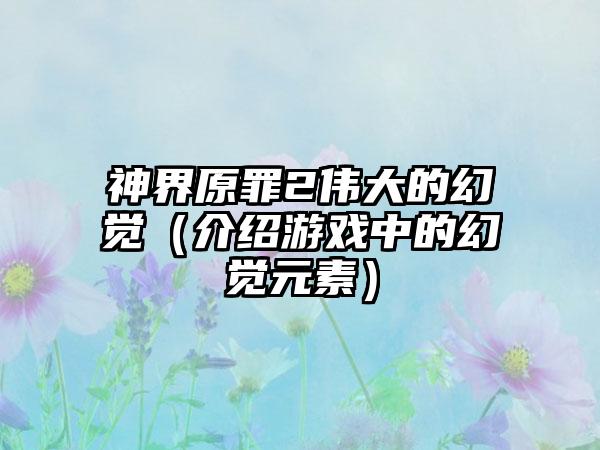 神界原罪2伟大的幻觉（介绍游戏中的幻觉元素）