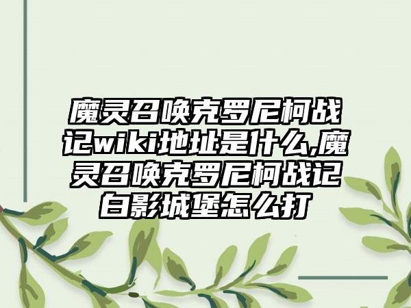 魔灵召唤克罗尼柯战记wiki地址是什么,魔灵召唤克罗尼柯战记白影城堡怎么打
