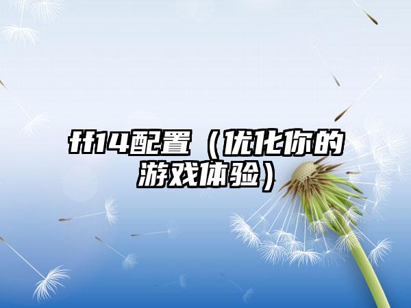 ff14配置（优化你的游戏体验）