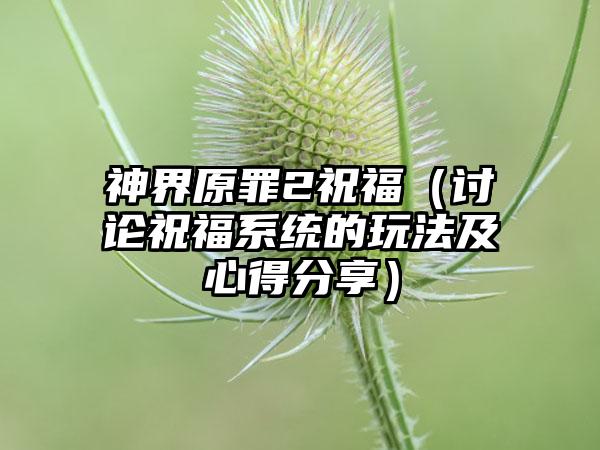 神界原罪2祝福（讨论祝福系统的玩法及心得分享）