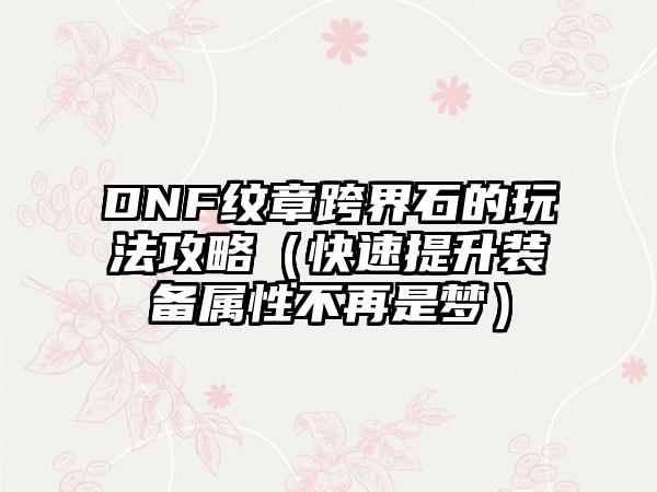 DNF纹章跨界石的玩法攻略（快速提升装备属性不再是梦）