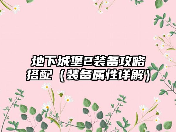 地下城堡2装备攻略搭配（装备属性详解）