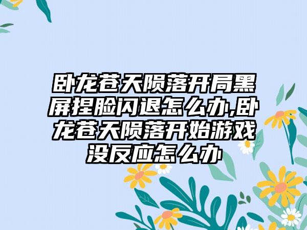 卧龙苍天陨落开局黑屏捏脸闪退怎么办,卧龙苍天陨落开始游戏没反应怎么办