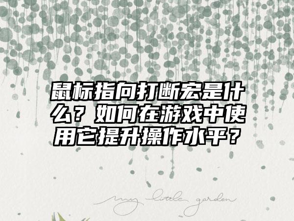 鼠标指向打断宏是什么？如何在游戏中使用它提升操作水平？