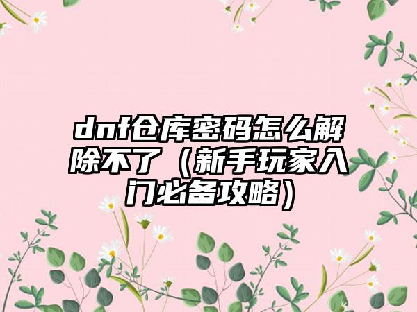 dnf仓库密码怎么解除不了（新手玩家入门必备攻略）