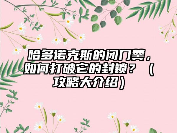 哈多诺克斯的闭门羹，如何打破它的封锁？（攻略大介绍）