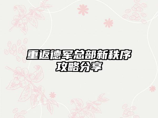 重返德军总部新秩序攻略分享