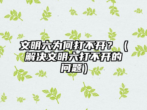 文明六为何打不开？（解决文明六打不开的问题）