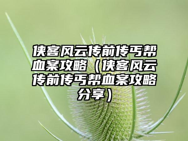侠客风云传前传丐帮血案攻略（侠客风云传前传丐帮血案攻略分享）