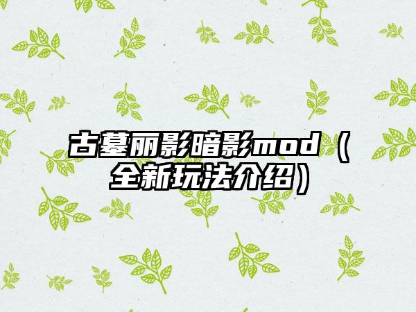 古墓丽影暗影mod（全新玩法介绍）