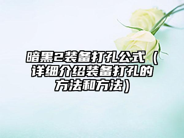 暗黑2装备打孔公式（详细介绍装备打孔的方法和方法）
