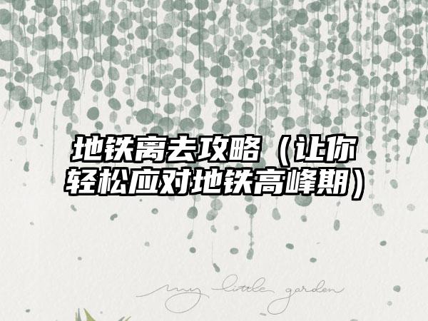 地铁离去攻略（让你轻松应对地铁高峰期）