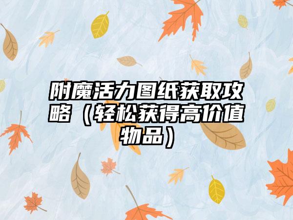 附魔活力图纸获取攻略（轻松获得高价值物品）
