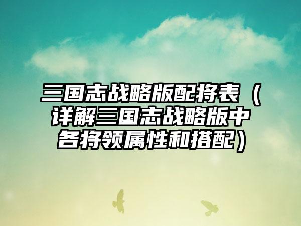 三国志战略版配将表（详解三国志战略版中各将领属性和搭配）