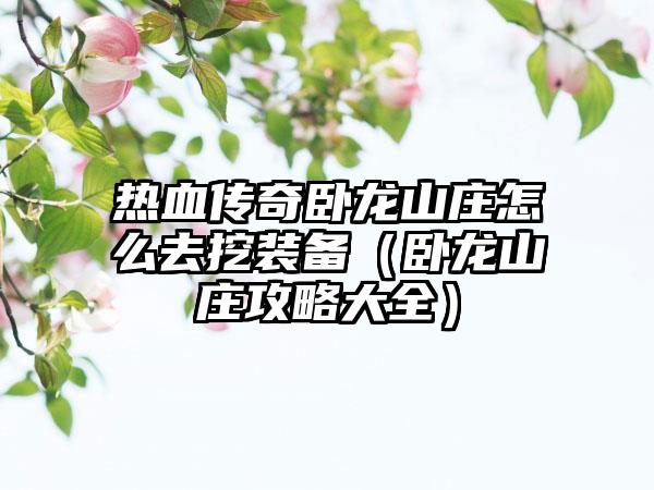 热血传奇卧龙山庄怎么去挖装备（卧龙山庄攻略大全）