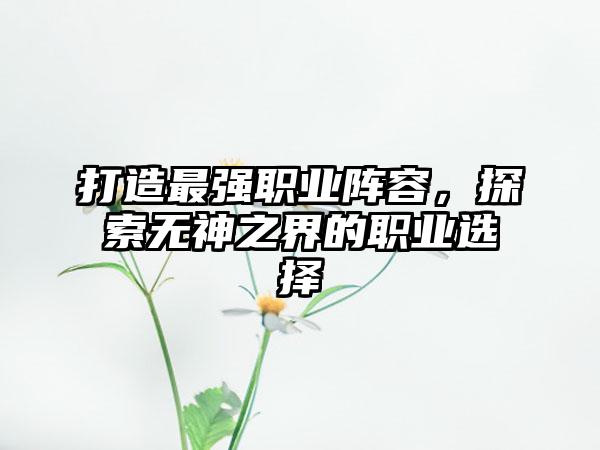 打造最强职业阵容，探索无神之界的职业选择
