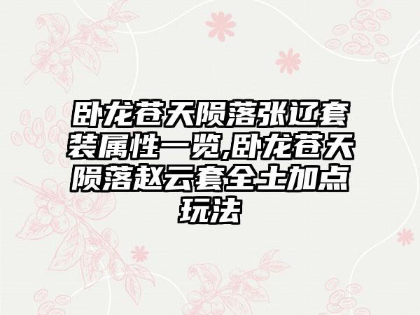 卧龙苍天陨落张辽套装属性一览,卧龙苍天陨落赵云套全土加点玩法