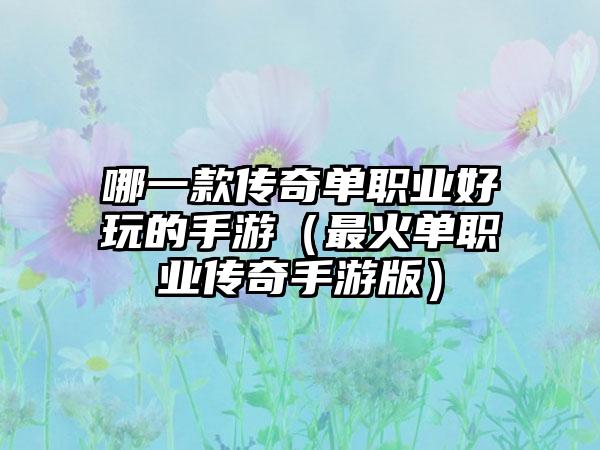 哪一款传奇单职业好玩的手游（最火单职业传奇手游版）