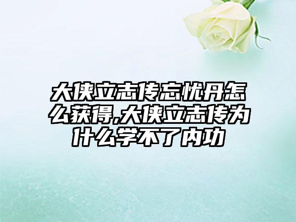 大侠立志传忘忧丹怎么获得,大侠立志传为什么学不了内功
