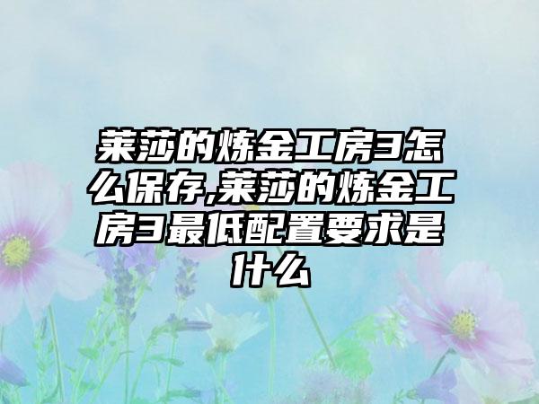 莱莎的炼金工房3怎么保存,莱莎的炼金工房3最低配置要求是什么