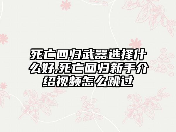 死亡回归武器选择什么好,死亡回归新手介绍视频怎么跳过