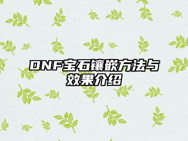 DNF宝石镶嵌方法与效果介绍