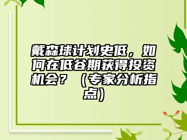 戴森球计划史低，如何在低谷期获得投资机会？（专家分析指点）