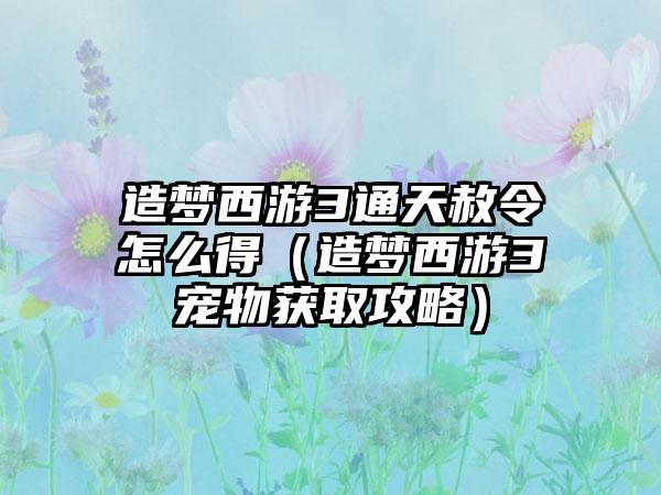 造梦西游3通天赦令怎么得（造梦西游3宠物获取攻略）