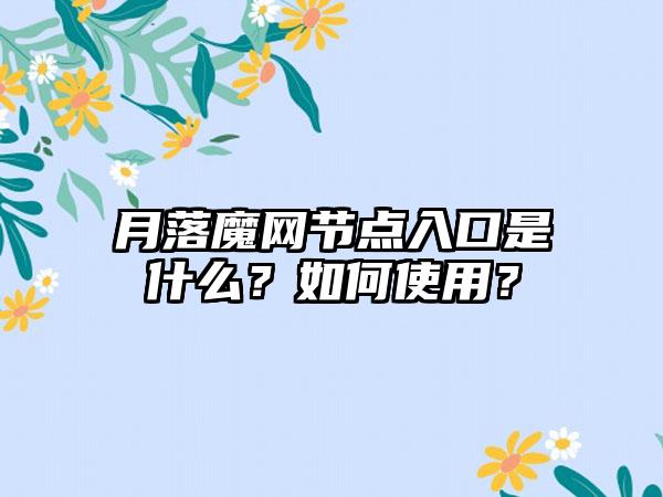 月落魔网节点入口是什么？如何使用？