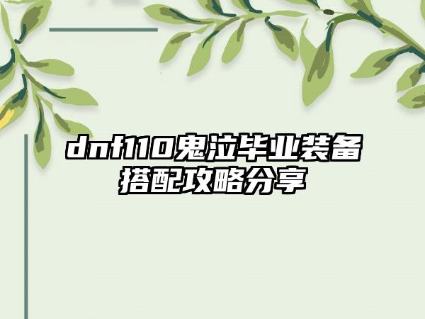 dnf110鬼泣毕业装备搭配攻略分享