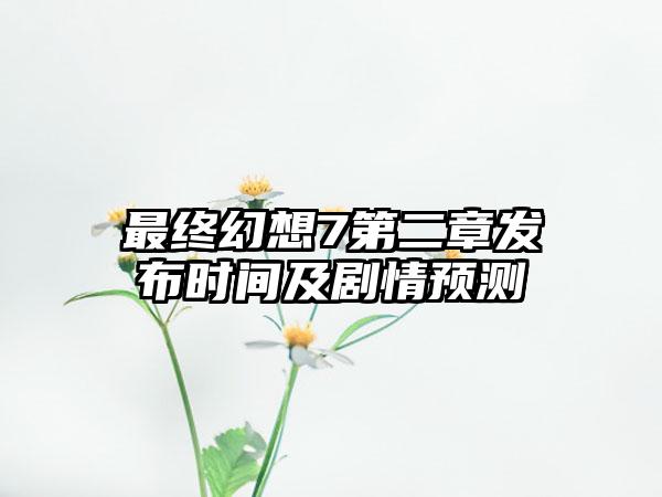 最终幻想7第二章发布时间及剧情预测
